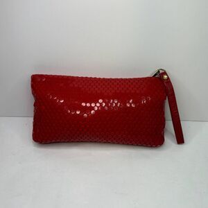 70's La Regale Red Sequin Acrylic Dotted Leather Wristlet Wallet Handbag